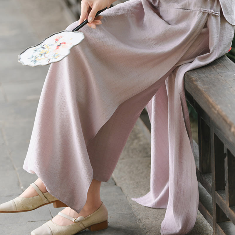 Buddha Stones Damenrockhose mit einfarbigem Saum und Schlitzdesign und Taschen - image 21