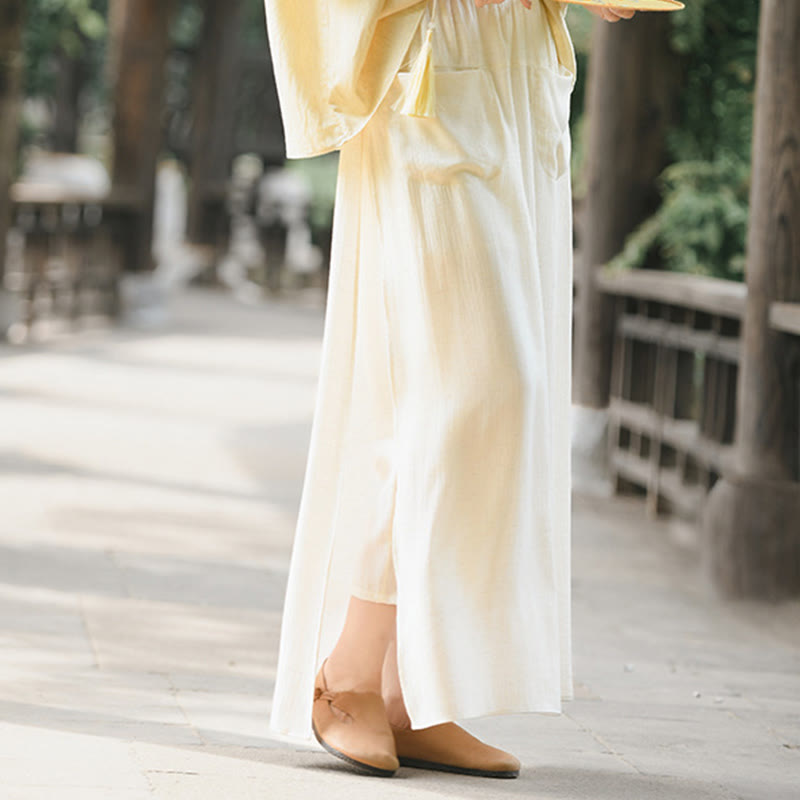 Buddha Stones Damenrockhose mit einfarbigem Saum und Schlitzdesign und Taschen - image 4