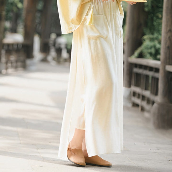 Buddha Stones Damenrockhose mit einfarbigem Saum und Schlitzdesign und Taschen - image 4