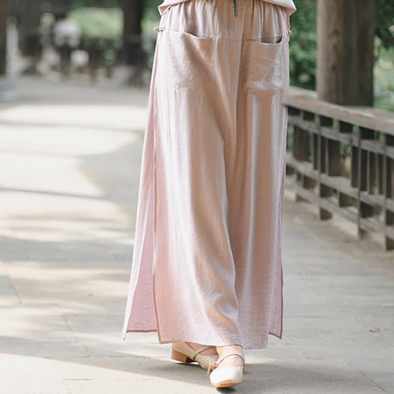 Buddha Stones Damenrockhose mit einfarbigem Saum und Schlitzdesign und Taschen - image 15