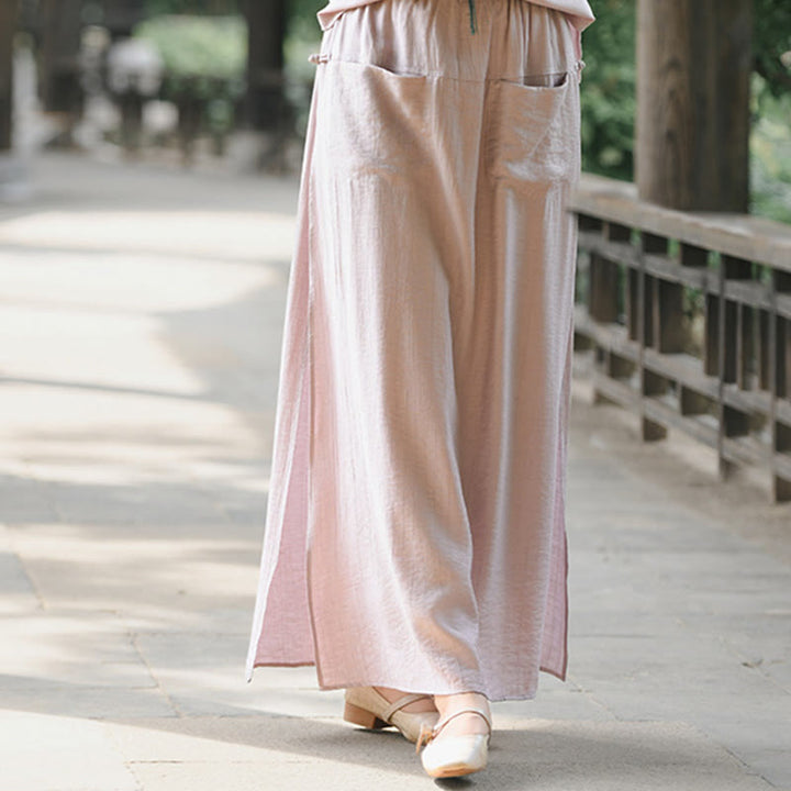 Buddha Stones Damenrockhose mit einfarbigem Saum und Schlitzdesign und Taschen - image 15
