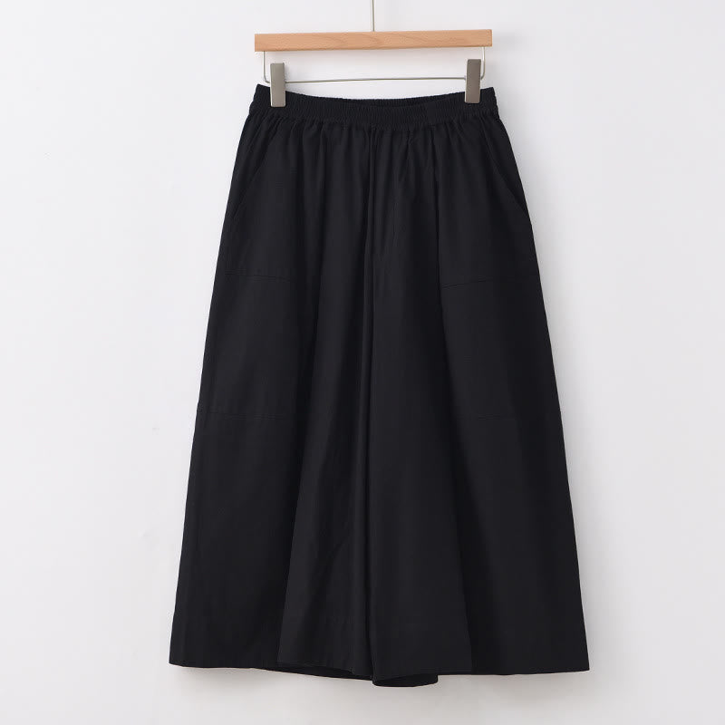 Buddha Stones Lässige, schlichte Caprihose aus Baumwolle mit hoher Taille und weitem Bein für Damen mit Taschen - Schwarz - US8-10, UK/AU12-14, EU40-42 (2XL) - image 21