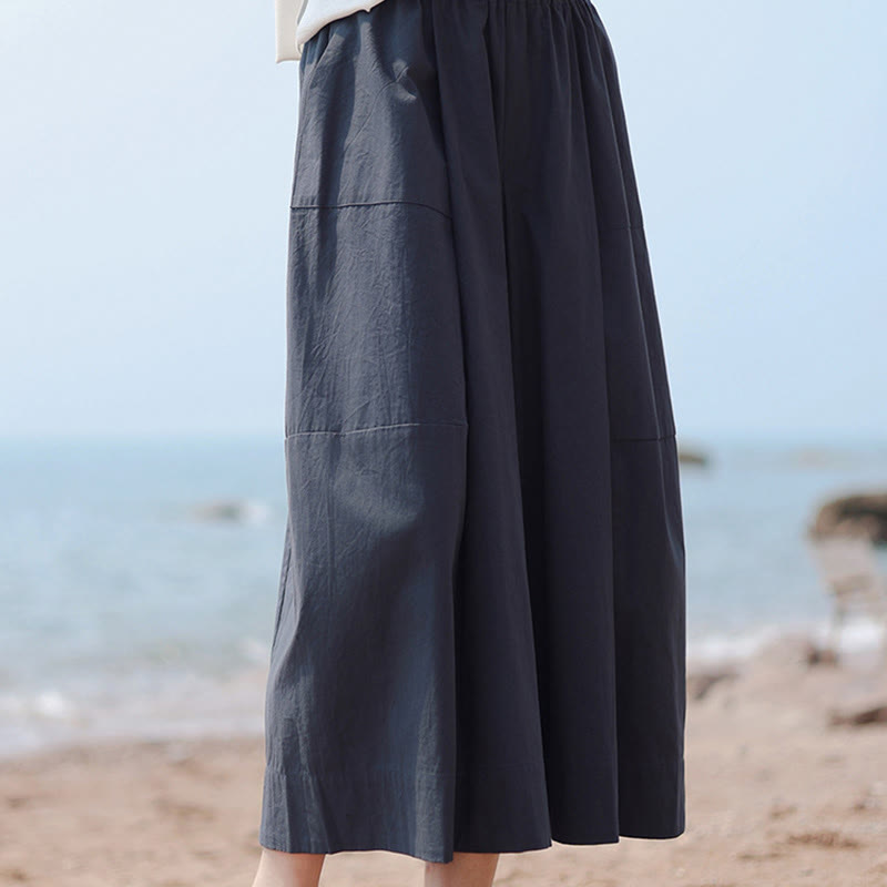 Buddha Stones Lässige, schlichte Caprihose aus Baumwolle mit hoher Taille und weitem Bein für Damen mit Taschen - image 6