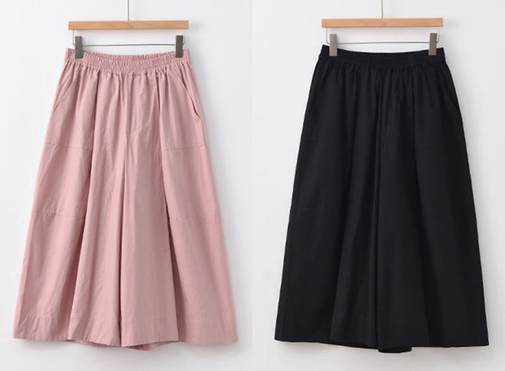 Buddha Stones Lässige, schlichte Caprihose aus Baumwolle mit hoher Taille und weitem Bein für Damen mit Taschen - image 23