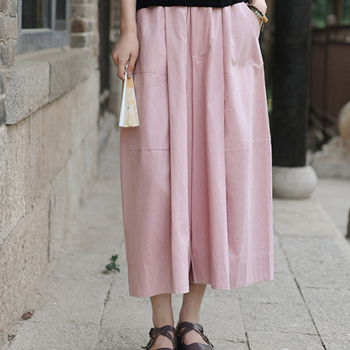 Buddha Stones Lässige, schlichte Caprihose aus Baumwolle mit hoher Taille und weitem Bein für Damen mit Taschen - image 10