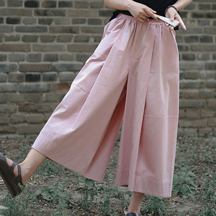 Buddha Stones Lässige, schlichte Caprihose aus Baumwolle mit hoher Taille und weitem Bein für Damen mit Taschen - Rosa - US8-10, UK/AU12-14, EU40-42 (2XL) - image 8