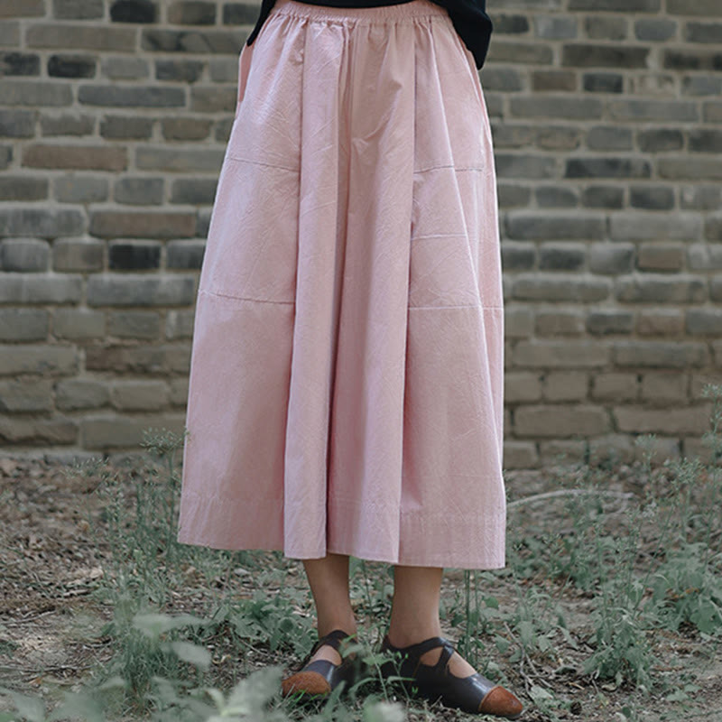 Buddha Stones Lässige, schlichte Caprihose aus Baumwolle mit hoher Taille und weitem Bein für Damen mit Taschen - image 11