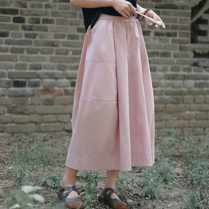 Buddha Stones Lässige, schlichte Caprihose aus Baumwolle mit hoher Taille und weitem Bein für Damen mit Taschen - image 12