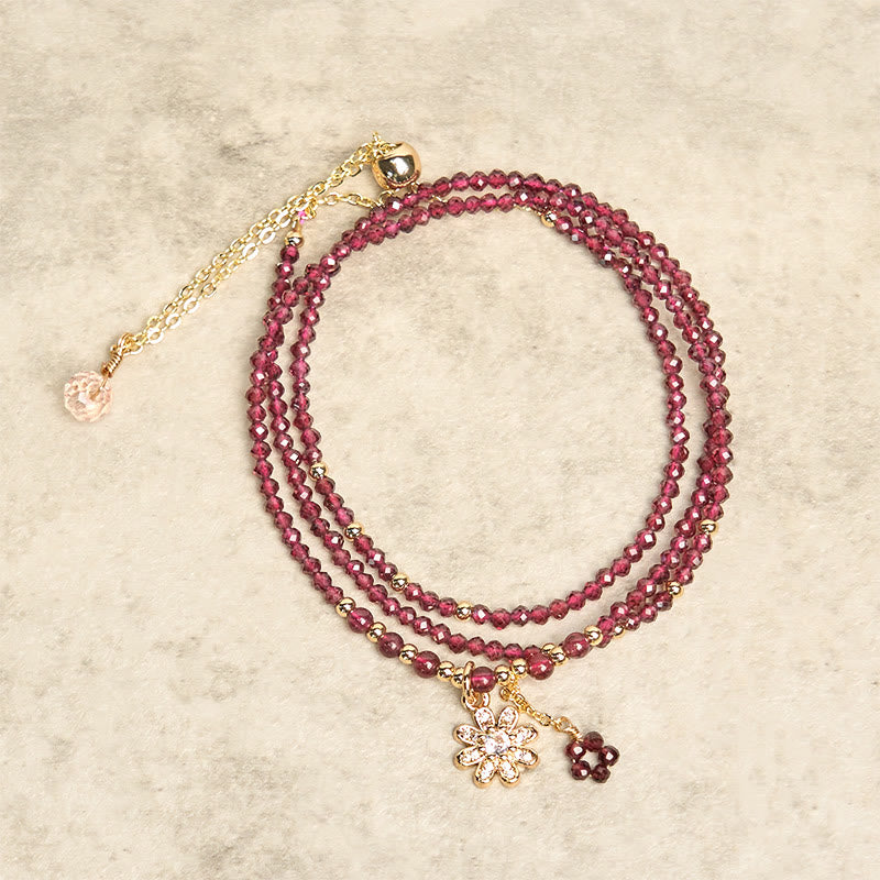 Buddha Stones Natürliche 2,5 mm Granatperlen Blumenreinigung Mehrschichtiges Armband