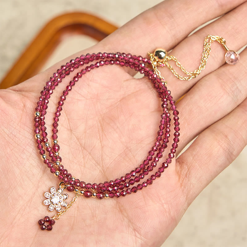Buddha Stones Natürliche 2,5 mm Granatperlen Blumenreinigung Mehrschichtiges Armband
