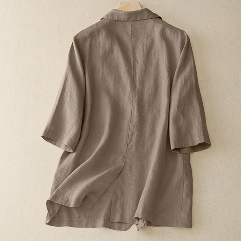 Buddha Stones Damen-Anzugjacke mit Dreiviertelärmeln, Knopfleiste, Baumwolle, klein, mit Taschen - image 1