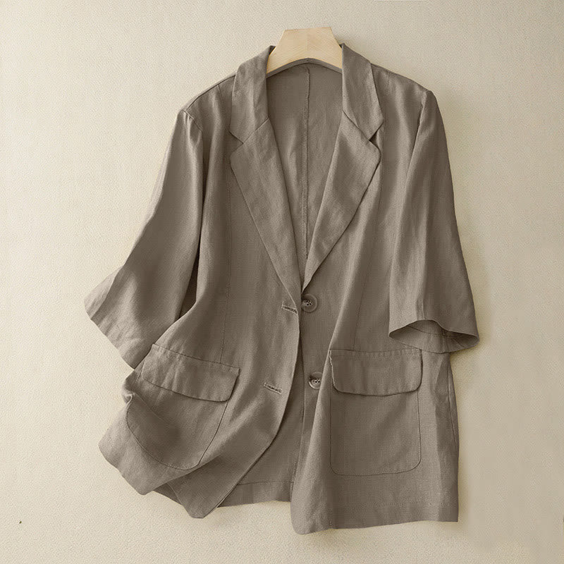 Buddha Stones Damen-Anzugjacke mit Dreiviertelärmeln, Knopfleiste, Baumwolle, klein, mit Taschen - Bräunen - US8-10， UK/AU12-14，EU40-42 (2XL) - image 0