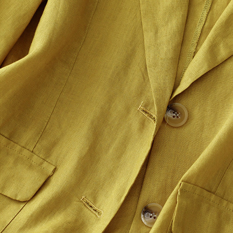 Buddha Stones Damen-Anzugjacke mit Dreiviertelärmeln, Knopfleiste, Baumwolle, klein, mit Taschen - image 10