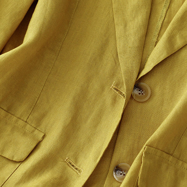 Buddha Stones Damen-Anzugjacke mit Dreiviertelärmeln, Knopfleiste, Baumwolle, klein, mit Taschen - image 10