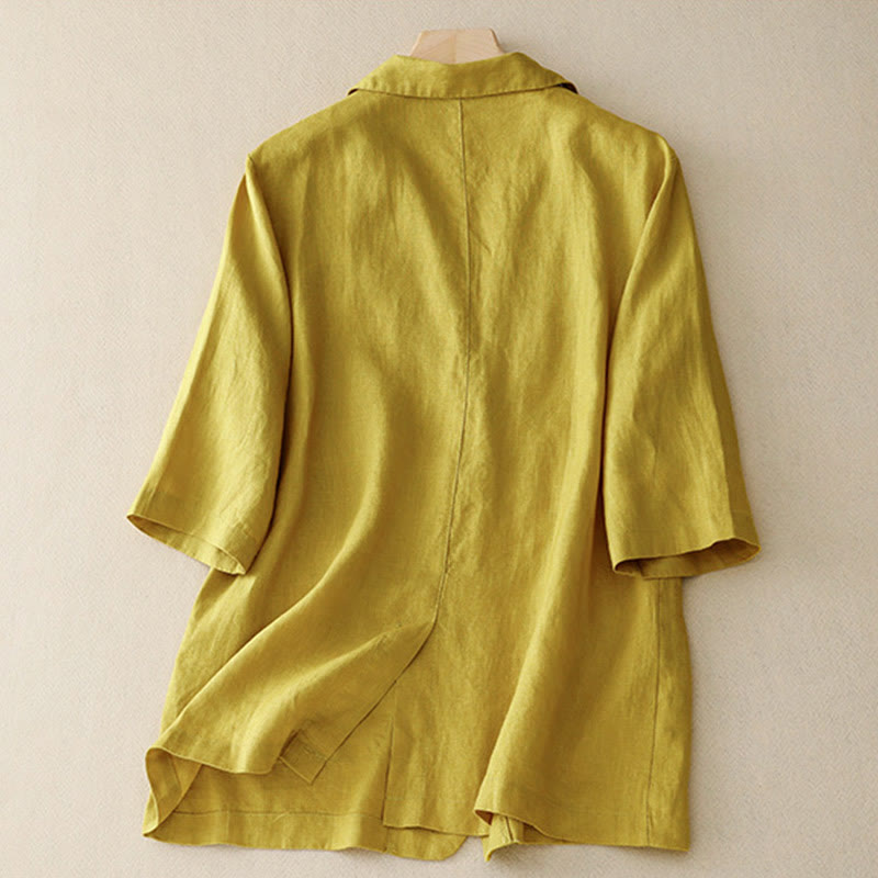 Buddha Stones Damen-Anzugjacke mit Dreiviertelärmeln, Knopfleiste, Baumwolle, klein, mit Taschen - image 5