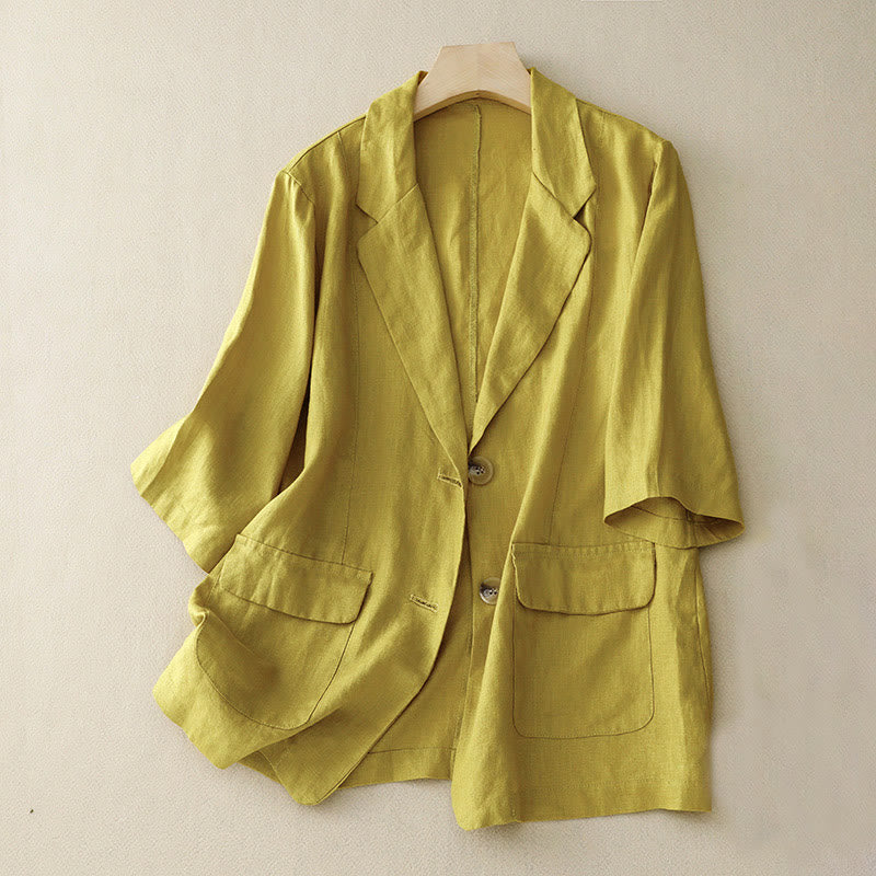 Buddha Stones Damen-Anzugjacke mit Dreiviertelärmeln, Knopfleiste, Baumwolle, klein, mit Taschen - Khaki - US8-10， UK/AU12-14，EU40-42 (2XL) - image 4