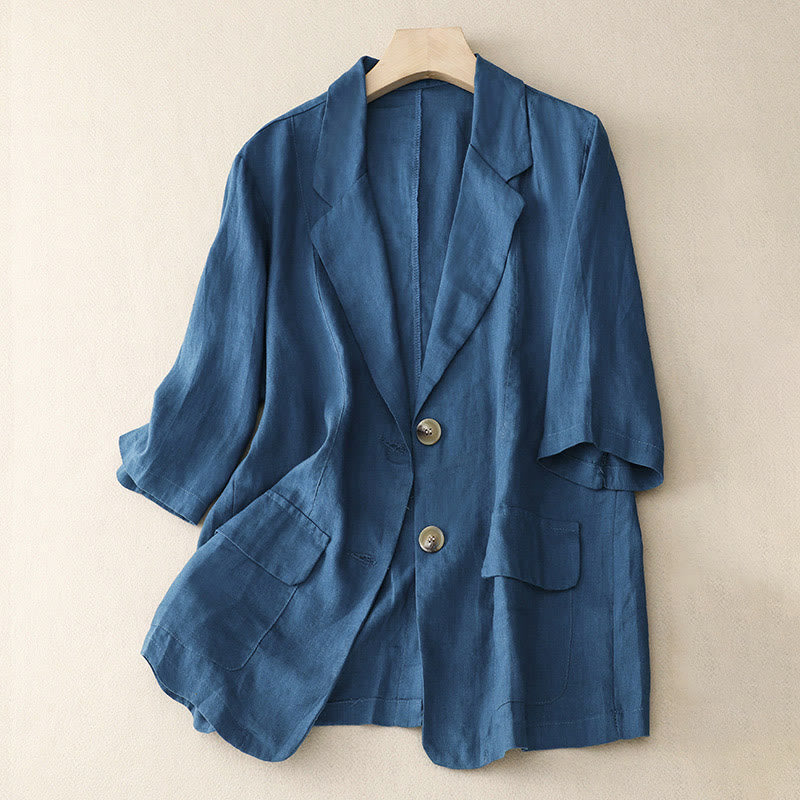Buddha Stones Damen-Anzugjacke mit Dreiviertelärmeln, Knopfleiste, Baumwolle, klein, mit Taschen - Stahlblau - US8-10， UK/AU12-14，EU40-42 (2XL) - image 12