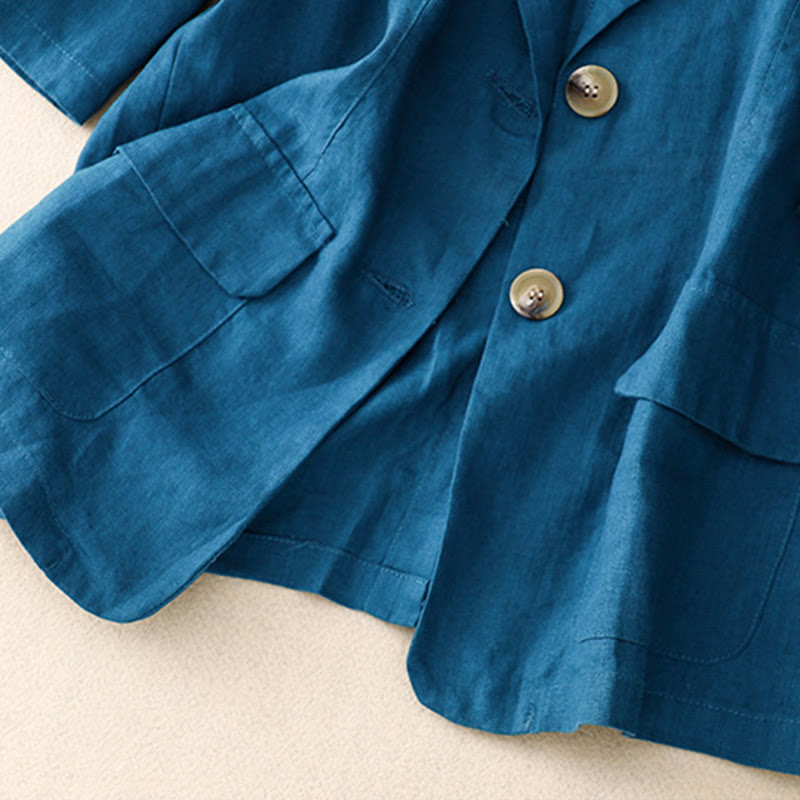 Buddha Stones Damen-Anzugjacke mit Dreiviertelärmeln, Knopfleiste, Baumwolle, klein, mit Taschen - image 13