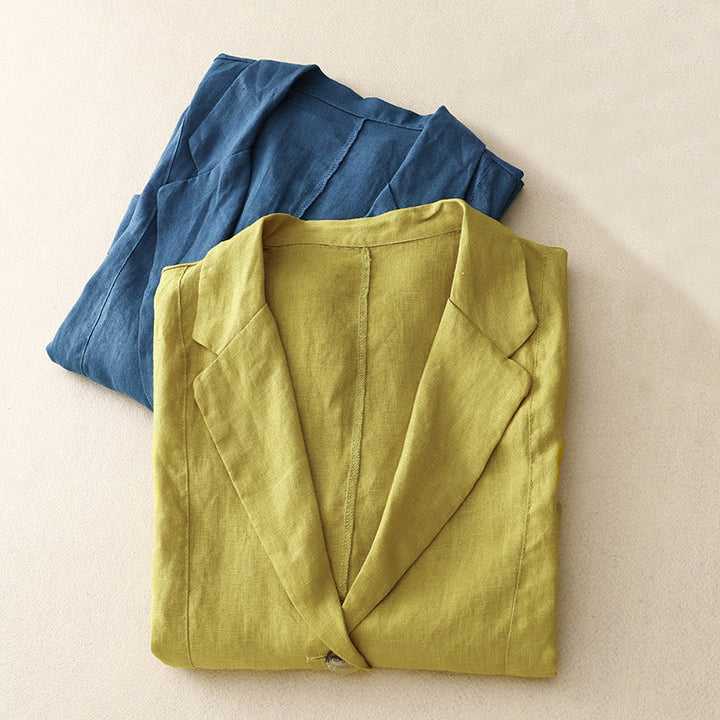 Buddha Stones Damen-Anzugjacke mit Dreiviertelärmeln, Knopfleiste, Baumwolle, klein, mit Taschen - image 19