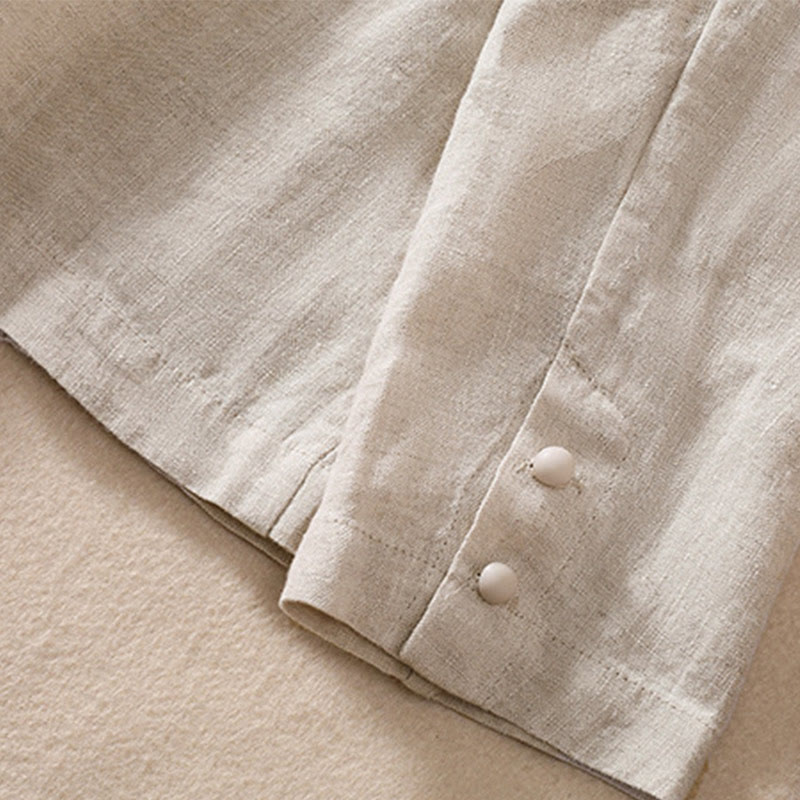 Buddha Stones Damen-Jacke aus Baumwollleinen mit Stehkragen und langen Ärmeln und Taschen - image 11