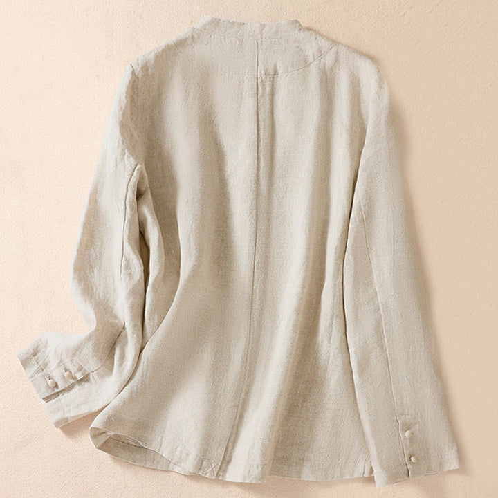 Buddha Stones Damen-Jacke aus Baumwollleinen mit Stehkragen und langen Ärmeln und Taschen - image 1