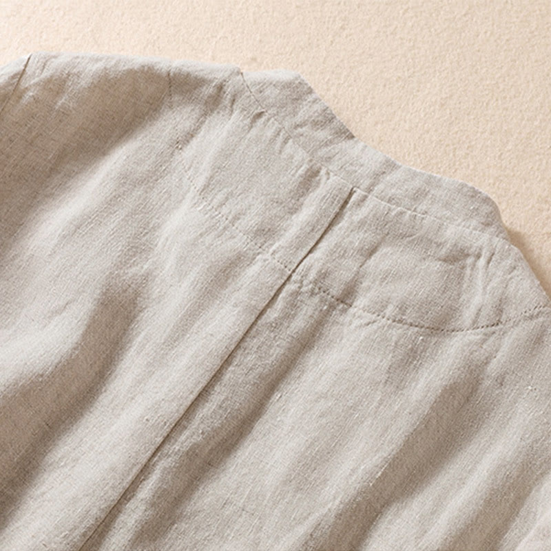 Buddha Stones Damen-Jacke aus Baumwollleinen mit Stehkragen und langen Ärmeln und Taschen - image 4