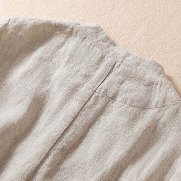 Buddha Stones Damen-Jacke aus Baumwollleinen mit Stehkragen und langen Ärmeln und Taschen - image 4