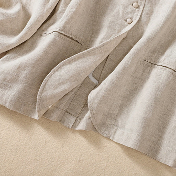 Buddha Stones Damen-Jacke aus Baumwollleinen mit Stehkragen und langen Ärmeln und Taschen - image 2