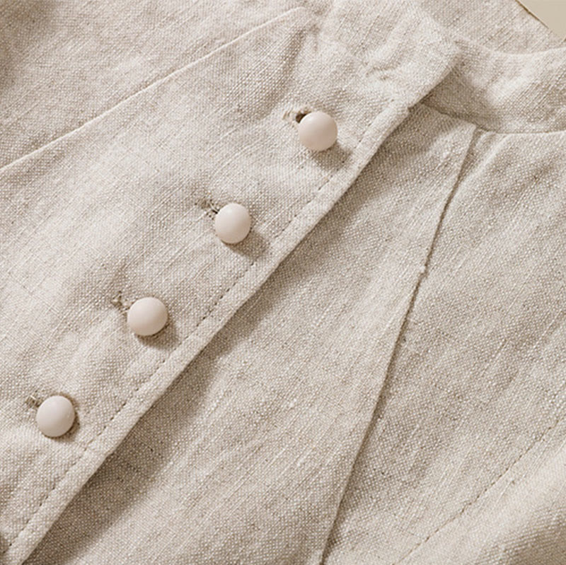 Buddha Stones Damen-Jacke aus Baumwollleinen mit Stehkragen und langen Ärmeln und Taschen - image 10