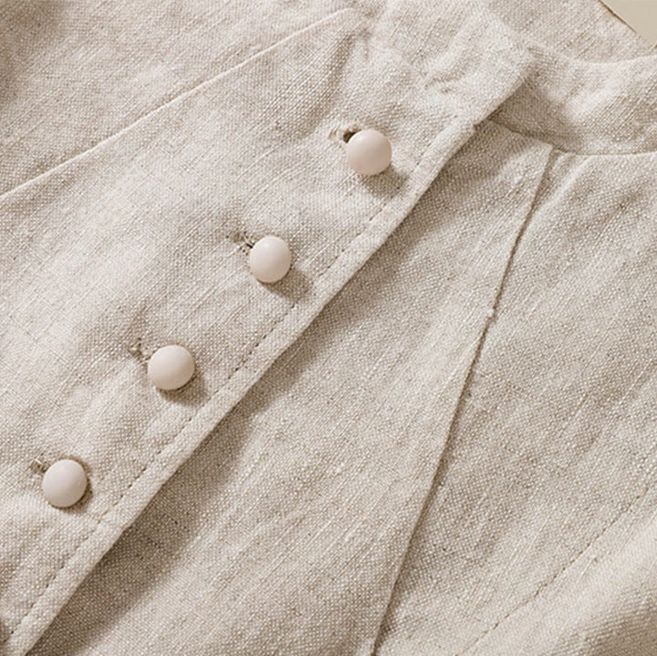 Buddha Stones Damen-Jacke aus Baumwollleinen mit Stehkragen und langen Ärmeln und Taschen - image 10