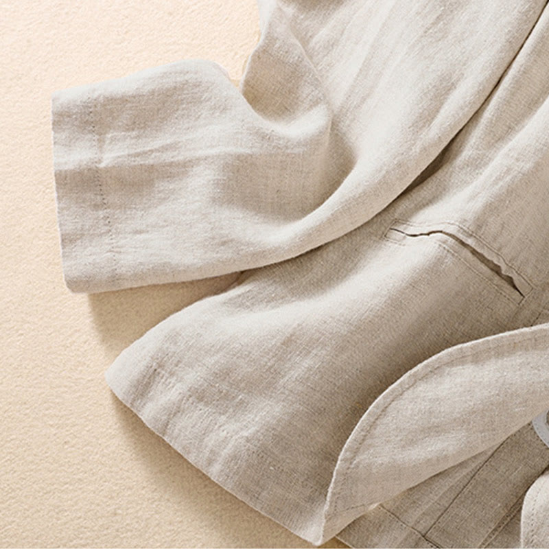 Buddha Stones Damen-Jacke aus Baumwollleinen mit Stehkragen und langen Ärmeln und Taschen - image 8