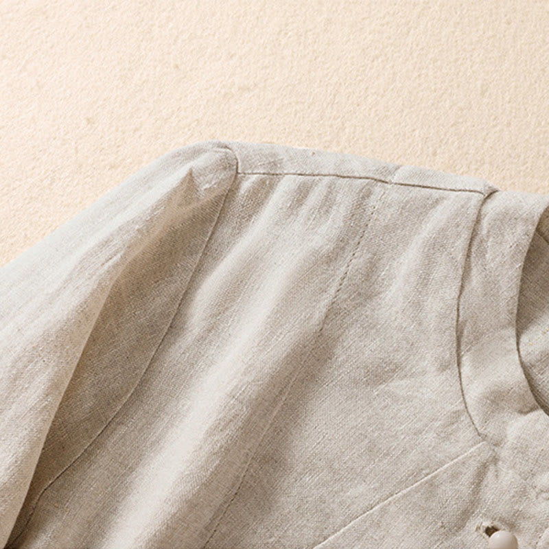 Buddha Stones Damen-Jacke aus Baumwollleinen mit Stehkragen und langen Ärmeln und Taschen - image 6