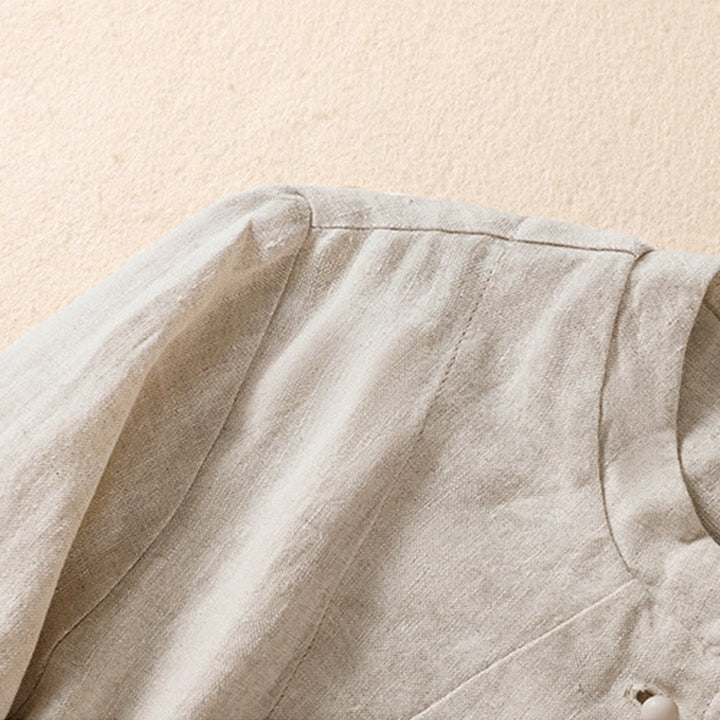 Buddha Stones Damen-Jacke aus Baumwollleinen mit Stehkragen und langen Ärmeln und Taschen - image 6