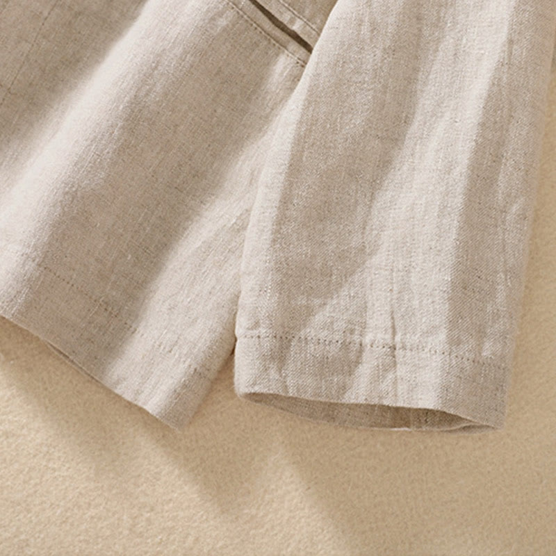 Buddha Stones Damen-Jacke aus Baumwollleinen mit Stehkragen und langen Ärmeln und Taschen - image 3