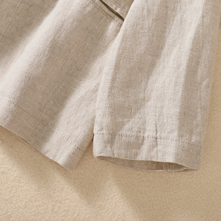 Buddha Stones Damen-Jacke aus Baumwollleinen mit Stehkragen und langen Ärmeln und Taschen - image 3