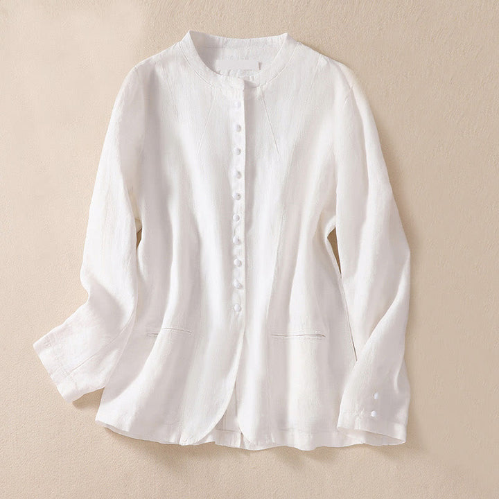 Buddha Stones Damen-Jacke aus Baumwollleinen mit Stehkragen und langen Ärmeln und Taschen - Weiß - US 8-10, UK/AU 12-14, EU 40-42 (2XL) - image 13