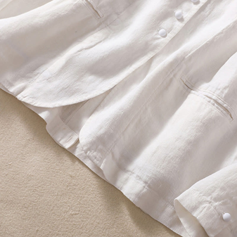 Buddha Stones Damen-Jacke aus Baumwollleinen mit Stehkragen und langen Ärmeln und Taschen - image 19