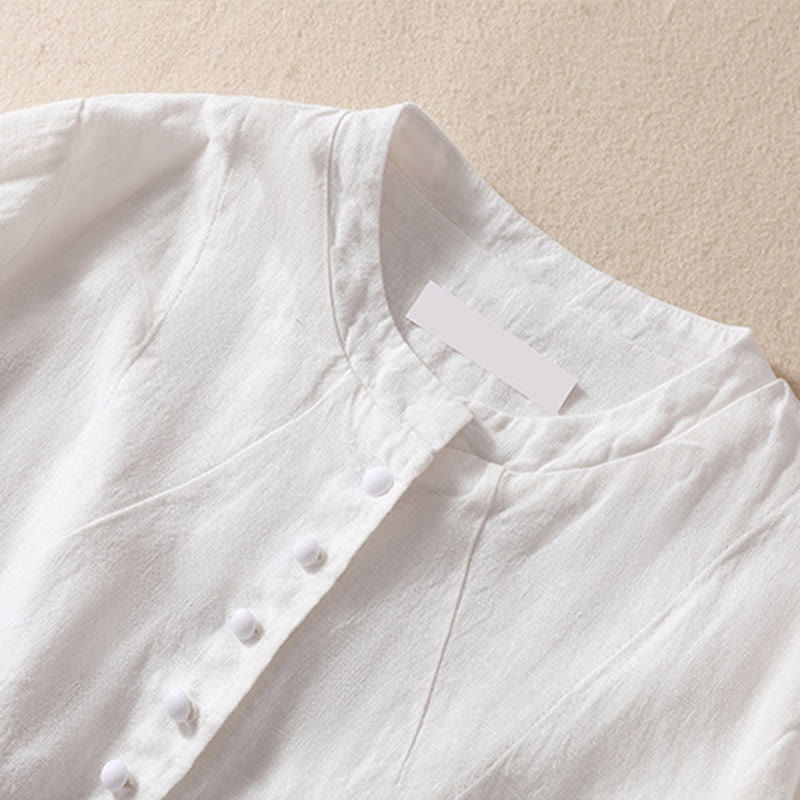 Buddha Stones Damen-Jacke aus Baumwollleinen mit Stehkragen und langen Ärmeln und Taschen - image 20