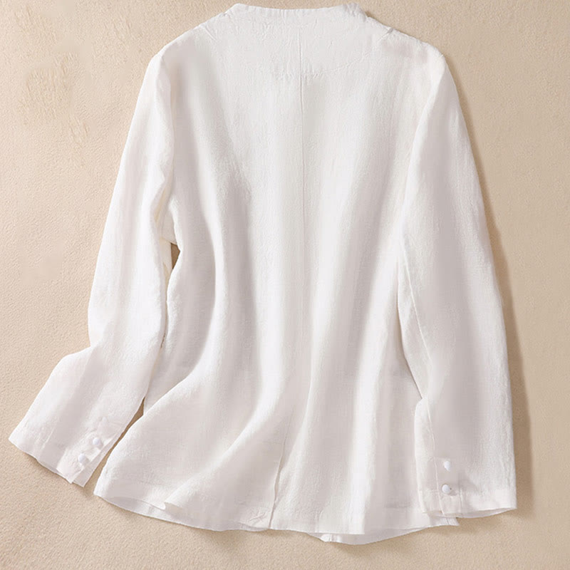 Buddha Stones Damen-Jacke aus Baumwollleinen mit Stehkragen und langen Ärmeln und Taschen - image 14