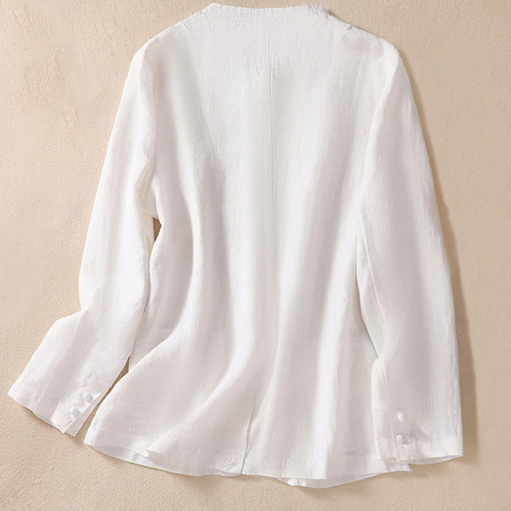 Buddha Stones Damen-Jacke aus Baumwollleinen mit Stehkragen und langen Ärmeln und Taschen - image 14