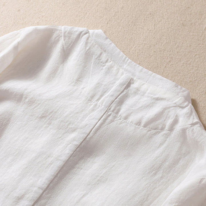 Buddha Stones Damen-Jacke aus Baumwollleinen mit Stehkragen und langen Ärmeln und Taschen - image 15