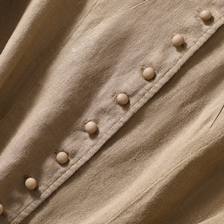 Buddha Stones Damen-Baumwoll-Leinen-Hemd mit Stehkragen, langen Ärmeln und Taschen - image 27