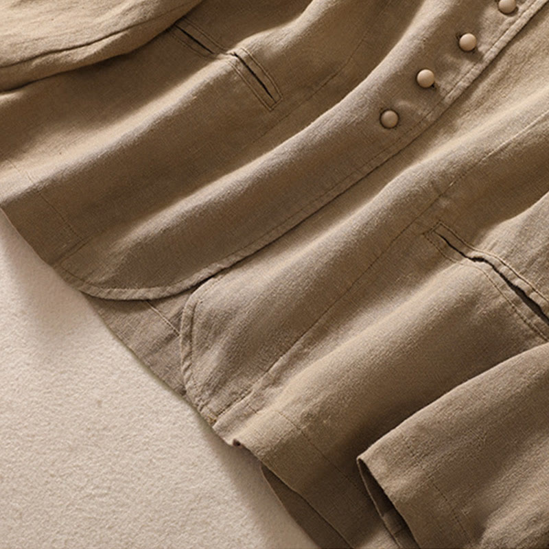 Buddha Stones Damen-Jacke aus Baumwollleinen mit Stehkragen und langen Ärmeln und Taschen - image 26