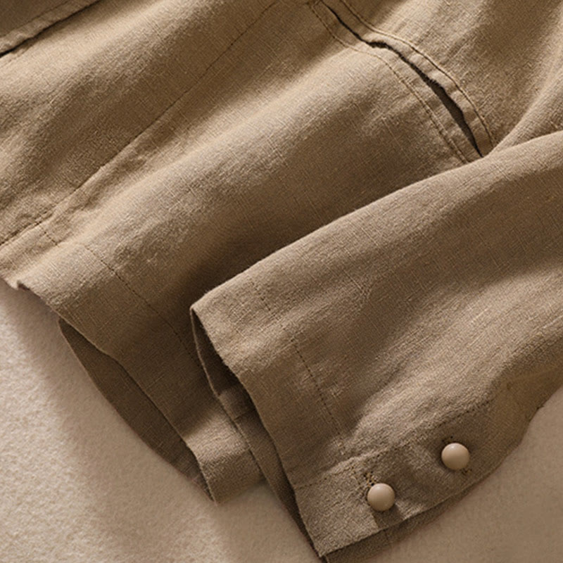 Buddha Stones Damen-Jacke aus Baumwollleinen mit Stehkragen und langen Ärmeln und Taschen - image 29