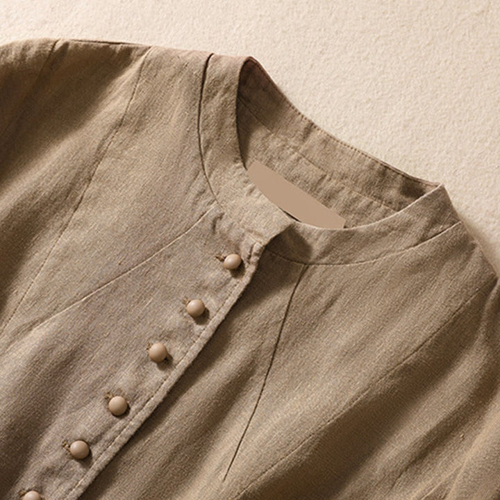 Buddha Stones Damen-Jacke aus Baumwollleinen mit Stehkragen und langen Ärmeln und Taschen - image 28