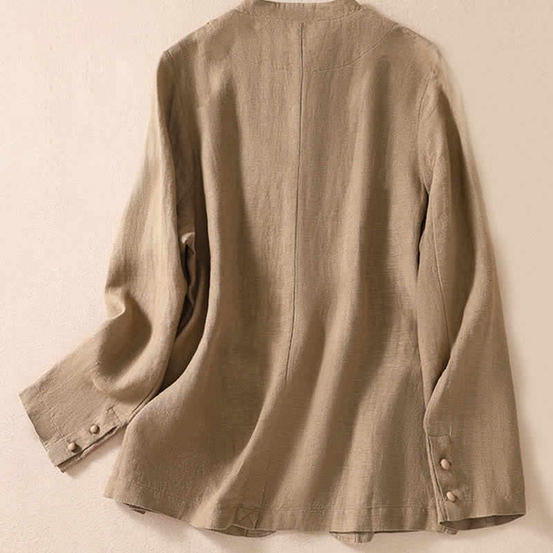 Buddha Stones Damen-Jacke aus Baumwollleinen mit Stehkragen und langen Ärmeln und Taschen - image 23