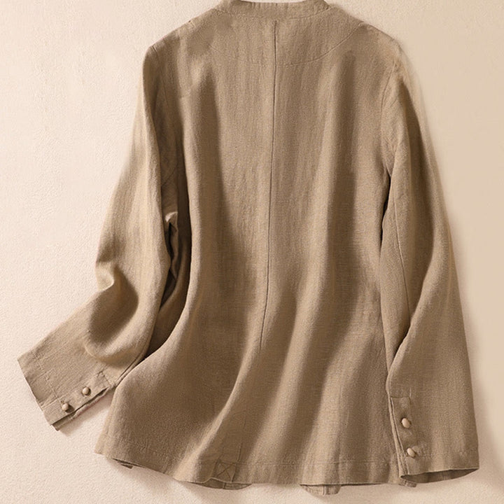 Buddha Stones Damen-Jacke aus Baumwollleinen mit Stehkragen und langen Ärmeln und Taschen - image 23