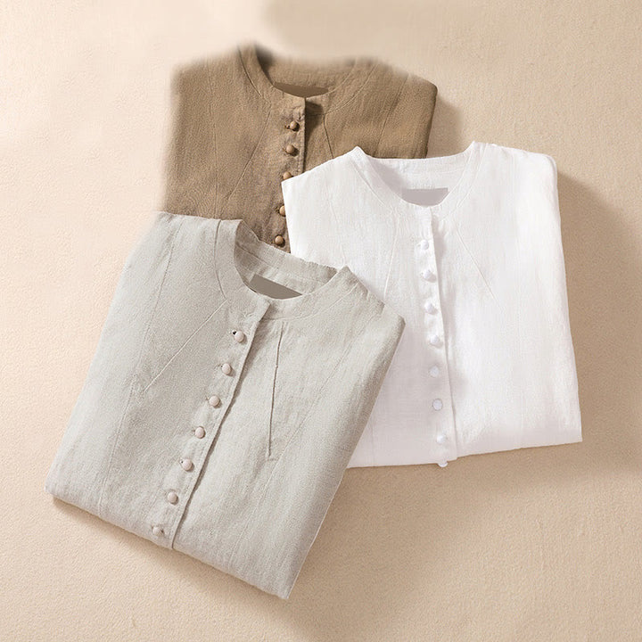 Buddha Stones Damen-Jacke aus Baumwollleinen mit Stehkragen und langen Ärmeln und Taschen - image 31