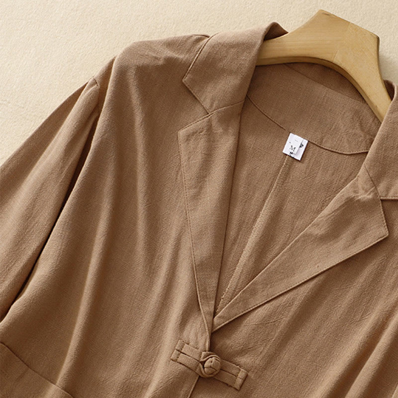 Buddha Stones Damen-Langarmjacke aus Baumwollleinen mit Froschknöpfen und Taschen - image 1