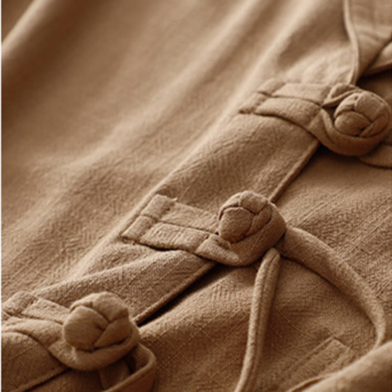 Buddha Stones Damen-Langarmjacke aus Baumwollleinen mit Froschknöpfen und Taschen - image 2